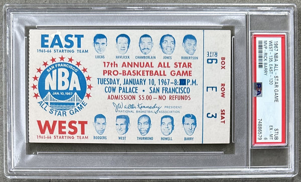 1967 NBA ALL STAR GAME ON SITE STUBLESS TICKET (PSA/DNA EX-MT 6)