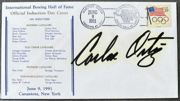 ORTIZ, CARLOS SIGNED BOXING HALL OF FAME FIRST DAY ENVELOPE (1991)
