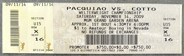 PACQUIAO, MANNY-MIGUEL COTTO ON SITE FULL TICKET (2009)