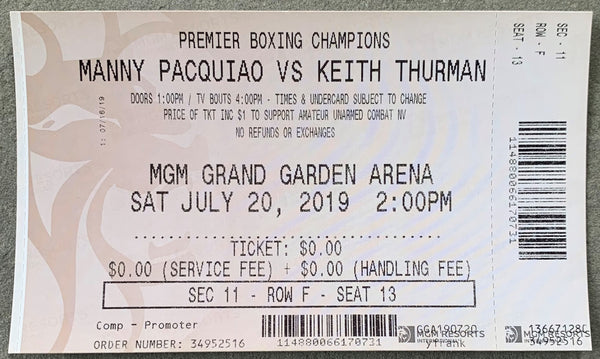 PACQUIAO, MANNY-KEITH THURMAN ON SITE FULL TICKET (2019)