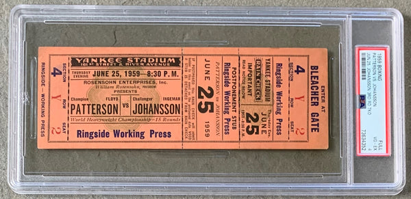 JOHANSSON, INGEMAR-FLOYD PATTERSON I FULL TICKET (1959-PSA/DNA VG-EX 4)