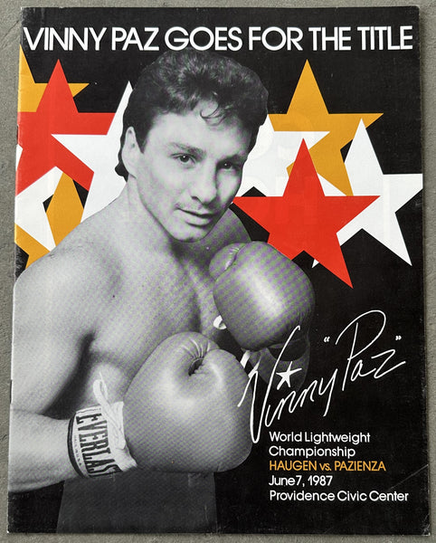 PAZIENZA, VINNY-GREG HAUGEN OFFICIAL PROGRAM (1987-PAZ WINS TITLE)