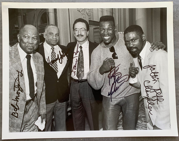 PHILADELPHIA HALL OF FAMERS SIGNED LARGE FORMAT PHOTO (MONTGOMERY, JOHNSON, PELTZ, MUHAMMAD, CHANDLER)