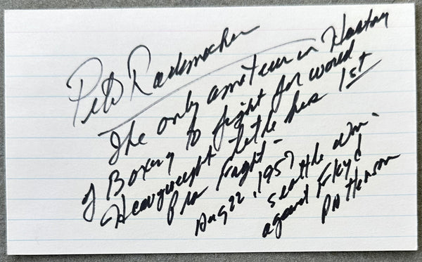 RADEMACHER, PETE SIGNED INDEX CARD WITH INSCRIPTION