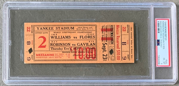 ROBINSON, SUGAR RAY-KID GAVILAN & IKE WILLIAMS-JESSE FLORES FULL TICKET (1948-PSA/DNA EX-MT 6)