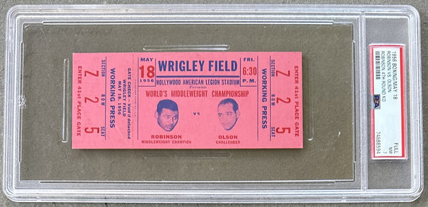 ROBINSON, SUGAR RAY-CARL "BOBO" OLSON IV FULL TICKET (1956-PSA/DNA NM 7)