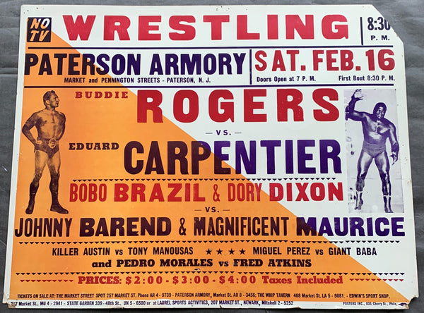 ROGERS, BUDDY-EDUARD CARPENTIER & BOBO BRAZIL & DORY DIXON vs. MAGNIFICENT MAURACE & HANDSOME JOHNNY BAREND ON SITE POSTER (1963)