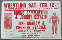 SAMMARTINO, BRUNO & JOHNNY DEFAZIO VS. LUKE GRAHAM & CRUSHER STASIAK ON SITE POSTER (1972)