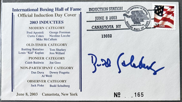 SCHULBERG, BUDD SIGNED BOXING HALL OF FAME FIRST DAY ENVELOPE (2003)