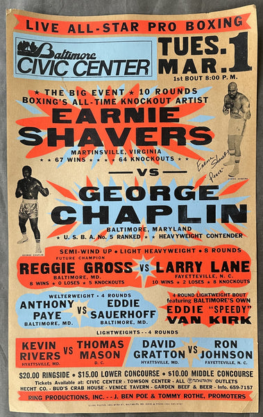 SHAVERS, EARNIE-GEORGE CHAPLIN SIGNED ON SITE POSTER (1983-SIGNED BY SHAVERS)