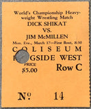 SHIKAT, DICK-JIM MCMILLEN ON SITE TICKET STUB (1930)