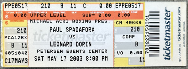 SPADAFORA, PAUL-LEONARD DORIN ON SITE FULL TICKET (2003) – JO Sports Inc.