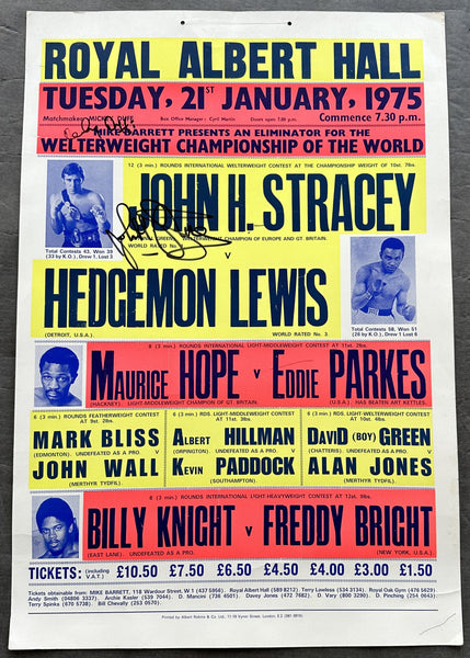 STRACEY, JOHN-HEDGEMON LEWIS SIGNED ON SITE POSTER (1975-SIGNED BY STRACEY & MICKEY DUFF))
