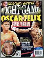 DE LA HOYA, OSCAR & FELIX TRINIDAD SIGNED FIGHT GAME MAGAZINE (1999-JSA)