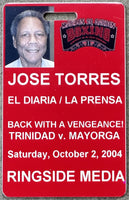 TRINIDAD, FELIX-RICARDO MAYORGA RINGSIDE MEDIA CREDENTIAL (2004)