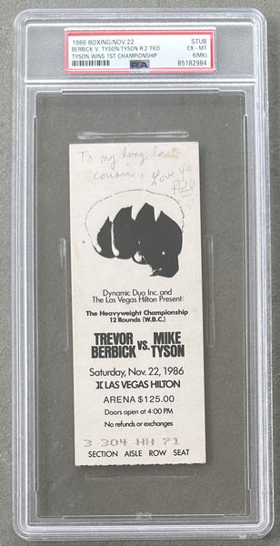 TYSON, MIKE-TREVOR BERBICK ON SITE STUBLESS TICKET (1986-TYSON WINS TITLE-PSA/DNA EX-MT 6 (MK))