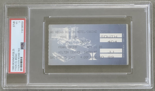 TYSON, MIKE-FRANK BRUNO I ON SITE STUBLESS TICKET (1989-PSA/DNA VG 3)