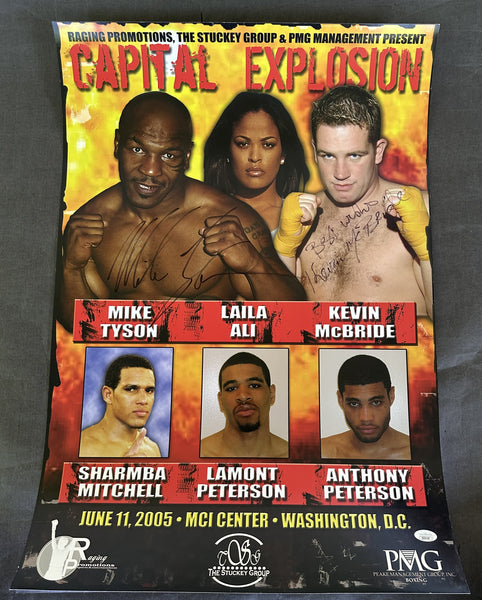 TYSON, MIKE-KEVIN MCBRIDE SIGNED ON SITE POSTER (2005-TYSON'S LAST FIGHT-JSA)