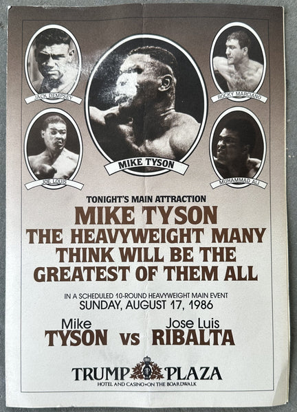 TYSON, MIKE-JOSE RIBALTA SCARCE OFFICIAL PROGRAM & BOUT SHEET (1986)
