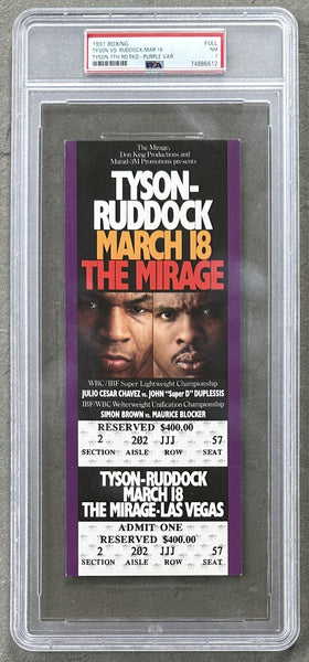 TYSON, MIKE-RAZOR RUDDOCK I FULL TICKET (1991-PSA/DNA NM 7)