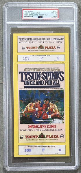 TYSON, MIKE-MICHAEL SPINKS ON SITE FULL TICKET (1988-PSA/DNA NM-MT 8)