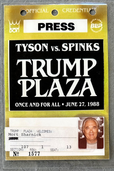 TYSON, MIKE-MICHAEL SPINKS PRESS CREDENTIAL (1988)