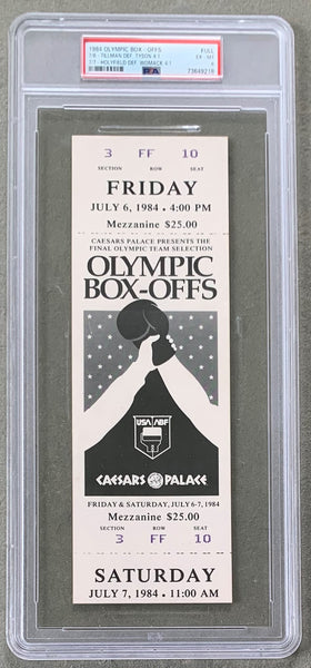 TYSON, MIKE & EVANDER HOLYFIELD & PERNELL WHITAKER 1984 OLYMPIC BOX-OFFS ON SITE FULL TICKET-PSA/DNA EX-MT 6)