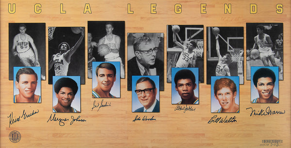 UCLA BASKETBALL LEGENDS SIGNED PRINT (PSA/DNA-SIGNED BY 7 WITH WOODEN, WALTON, JABBAR)