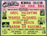 VALENTINE, GREG-WAHOO MCDANIEL & BOBO BRAZIL-BARON VON RASCHKE ON SITE POSTER (1978)