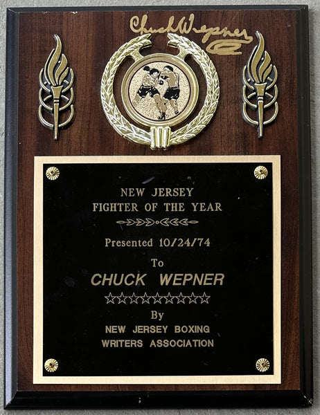WEPNER, CHUCK SIGNED NEW JERSEY FIGHTER OF THE YEAR AWARD (1974)