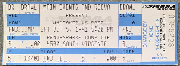 WHITAKER, PERNELL-JORGE PAEZ ON SITE FULL TICKET (1991)