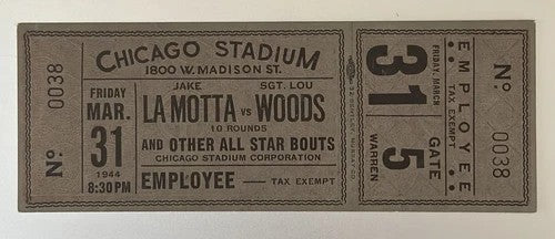 LAMOTTA, JAKE-LOU WOODS ON SITE FULL TICKET (1944)