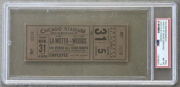 LAMOTTA, JAKE-LOU WOODS ON SITE FULL TICKET (1944-PSA/DNA NM-MT 8)