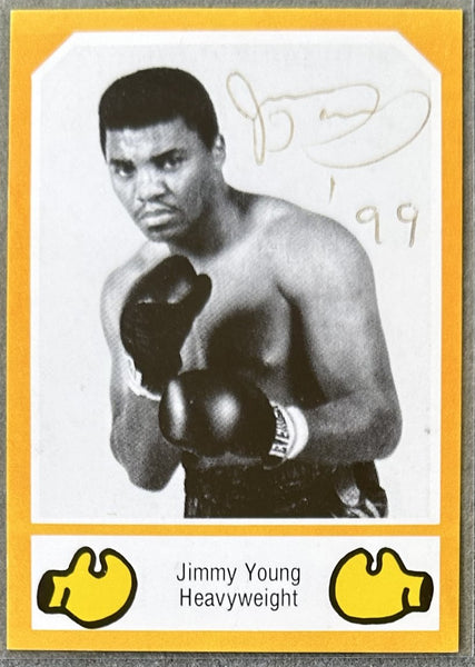 YOUNG, JIMMY SIGNED BROWN'S BOXING CARD (1987)