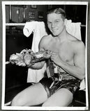 ZALE, TONY POSING WITH HIS RING MAGAZINE CHAMPIONSHIP BELT TYPE 1 PHOTO (1941)
