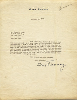 TUNNEY, GENE SIGNED LETTER (AS CHAMPION)