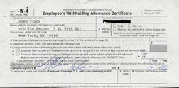 TYSON, MIKE SIGNED W-4 IRS FORM (1986-AS CHAMPION)