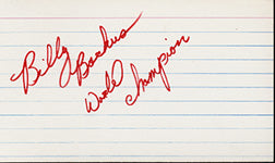 BACKUS, BILLY SIGNED INDEX CARD