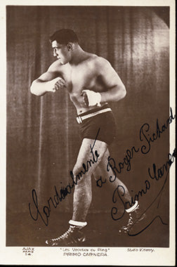 CARNERA, PRIMO SIGNED PHOTO POSTCARD