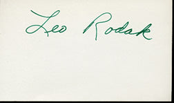 RODAK, LEO SIGNED INDEX CARD