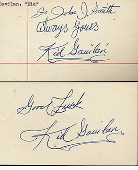 GAVILAN, KID DUAL SIGNED INDEX CARD