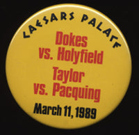 HOLYFIELD, EVANDER-MICHAEL DOKES SOUVENIR PIN (1989)
