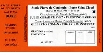 CHAVEZ, JULIO CESAR-FAUSTINO BARRIOS FULL TICKET (1986)