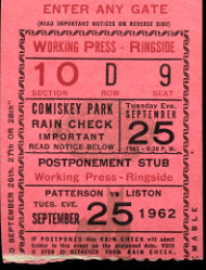 PATTERSON, FLOYD-SONNY LISTON TICKET STUB (1962)