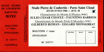 CHAVEZ, JULIO CESAR-FAUSTINO BARRIOS FULL TICKET (1986)