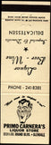CARNERA, PRIMO LIQUOR STORE MATCHBOOK