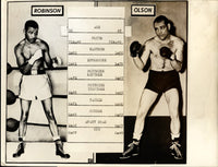 ROBINSON, SUGAR RAY ROBINSON-CARL "BOBO" OLSON ORIGINAL WIRE PHOTO (1955)