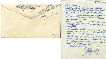 O'GATTY, PACKEY HAND WRITTEN & SIGNED LETTER (WITH ENVELOPE)