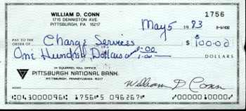 CONN, BILLY SIGNED CHECK