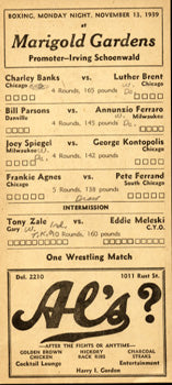 ZALE, TONY-EDDIE MELESKI PROGRAM/SCORECARD (1939)